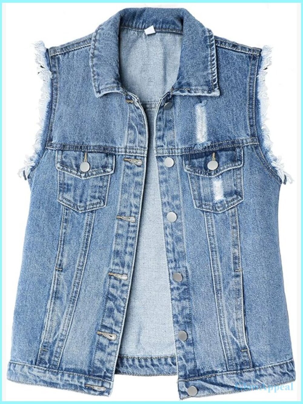 Slim Fit Sleeveless Distressed Denim Jean Vest Jacket